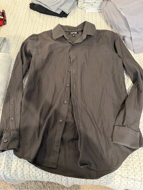 Apt. 9 Men's Dark Gray Pinstripe Button-Down Shirt